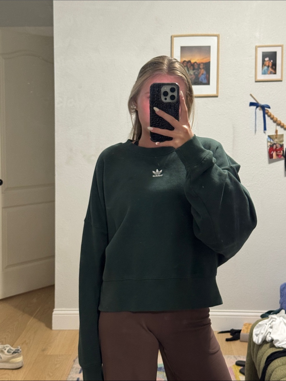 adidas Women's Dark Green Crewneck Sweatshirt